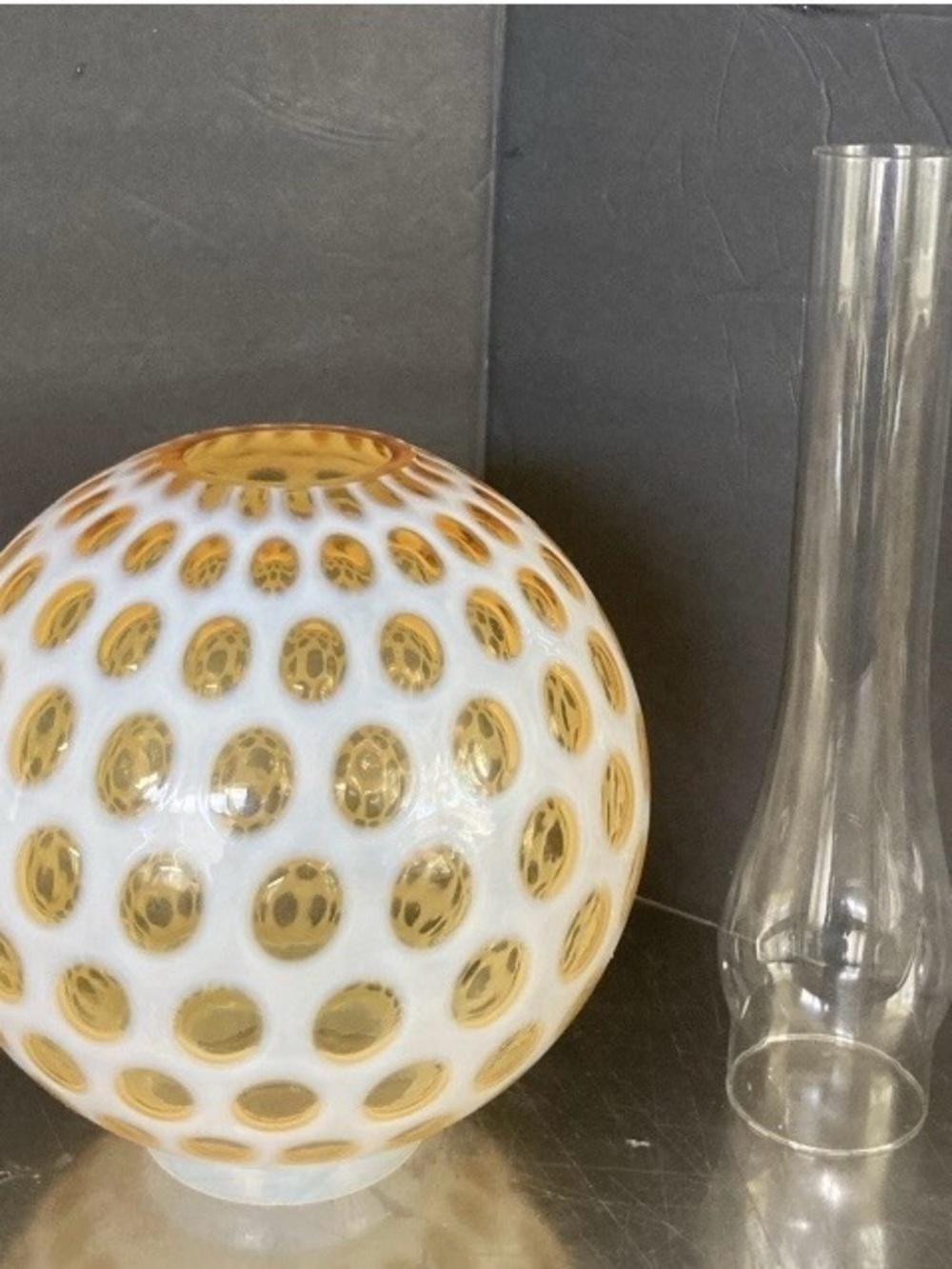 Fenton Honeysuckle Opalescent Coin Dot Lamp w/stunning ornate heavy Brass base. - Picture 4 of 6